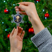 Load image into Gallery viewer, Pewter Snowflake Ornament - Edgar Allan Poe with Raven and Black Cat - Art by Mark Redfield Holiday Ornament
