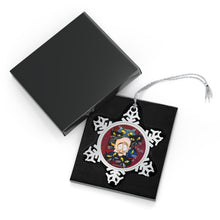 Load image into Gallery viewer, Pewter Snowflake Ornament - Edgar Allan Poe with Cats - Art by Mark Redfield Holiday Ornament
