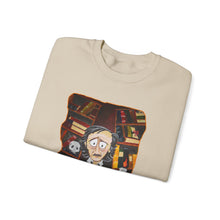 Load image into Gallery viewer, POE FOREVERMORE™ Edgar Allan Poe With Books &quot;I became insane...&quot; Artwork By Mark Redfield Unisex Heavy Blend™ Crewneck Sweatshirt - TAN
