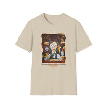 Load image into Gallery viewer, POE FOREVERMORE™ Edgar Allan Poe With Books &quot;I became insane...&quot; Artwork By Mark Redfield Unisex Softstyle Light Color T-Shirt
