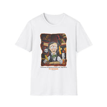 Load image into Gallery viewer, POE FOREVERMORE™ Edgar Allan Poe With Books &quot;I became insane...&quot; Artwork By Mark Redfield Unisex Softstyle Light Color T-Shirt
