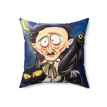 Load image into Gallery viewer, Pillow - &quot;Edgar Allan Poe with Black Cat and Raven&quot; Art By Mark Redfield Square Pillow
