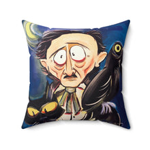 Load image into Gallery viewer, Pillow - &quot;Edgar Allan Poe with Black Cat and Raven&quot; Art By Mark Redfield Square Pillow
