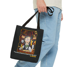 Load image into Gallery viewer, POE FOREVERMORE™ Tote Bag - Edgar Allan Poe With Books &quot;I became insane...&quot; Artwork By Mark Redfield
