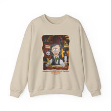 Load image into Gallery viewer, POE FOREVERMORE™ Edgar Allan Poe With Books &quot;I became insane...&quot; Artwork By Mark Redfield Unisex Heavy Blend™ Crewneck Sweatshirt - TAN
