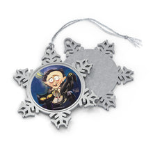 Load image into Gallery viewer, Pewter Snowflake Ornament - Edgar Allan Poe with Raven and Black Cat - Art by Mark Redfield Holiday Ornament
