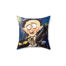 Load image into Gallery viewer, Pillow - &quot;Edgar Allan Poe with Black Cat and Raven&quot; Art By Mark Redfield Square Pillow
