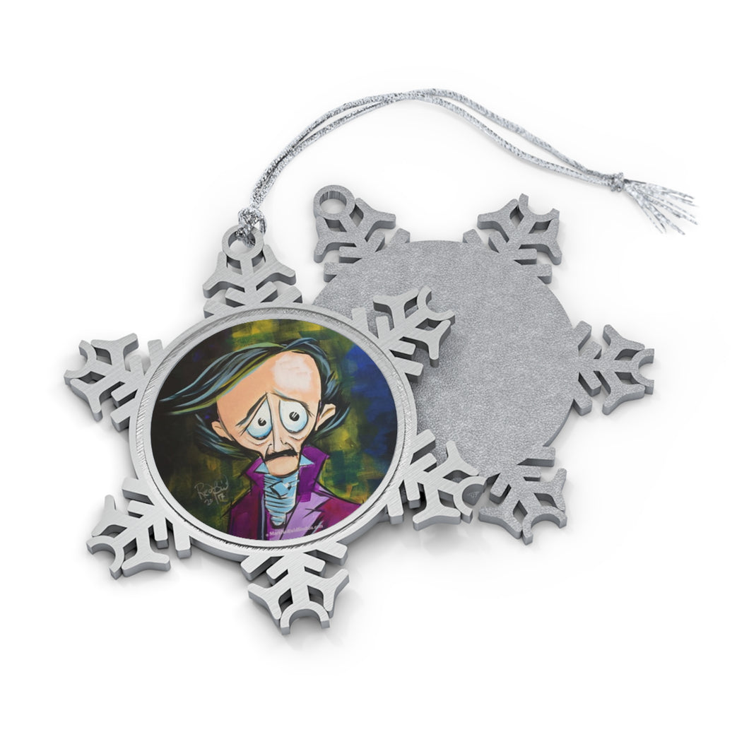 Pewter Snowflake Ornament - Edgar Allan Poe in Purple Jacket - Art by Mark Redfield Holiday Ornament