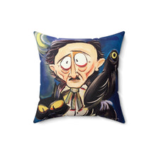 Load image into Gallery viewer, Pillow - &quot;Edgar Allan Poe with Black Cat and Raven&quot; Art By Mark Redfield Square Pillow
