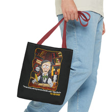 Load image into Gallery viewer, POE FOREVERMORE™ Tote Bag - Edgar Allan Poe With Books &quot;I became insane...&quot; Artwork By Mark Redfield
